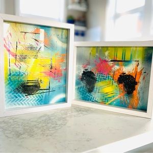 2 Framed Paintings. Modern art in Mixed Media